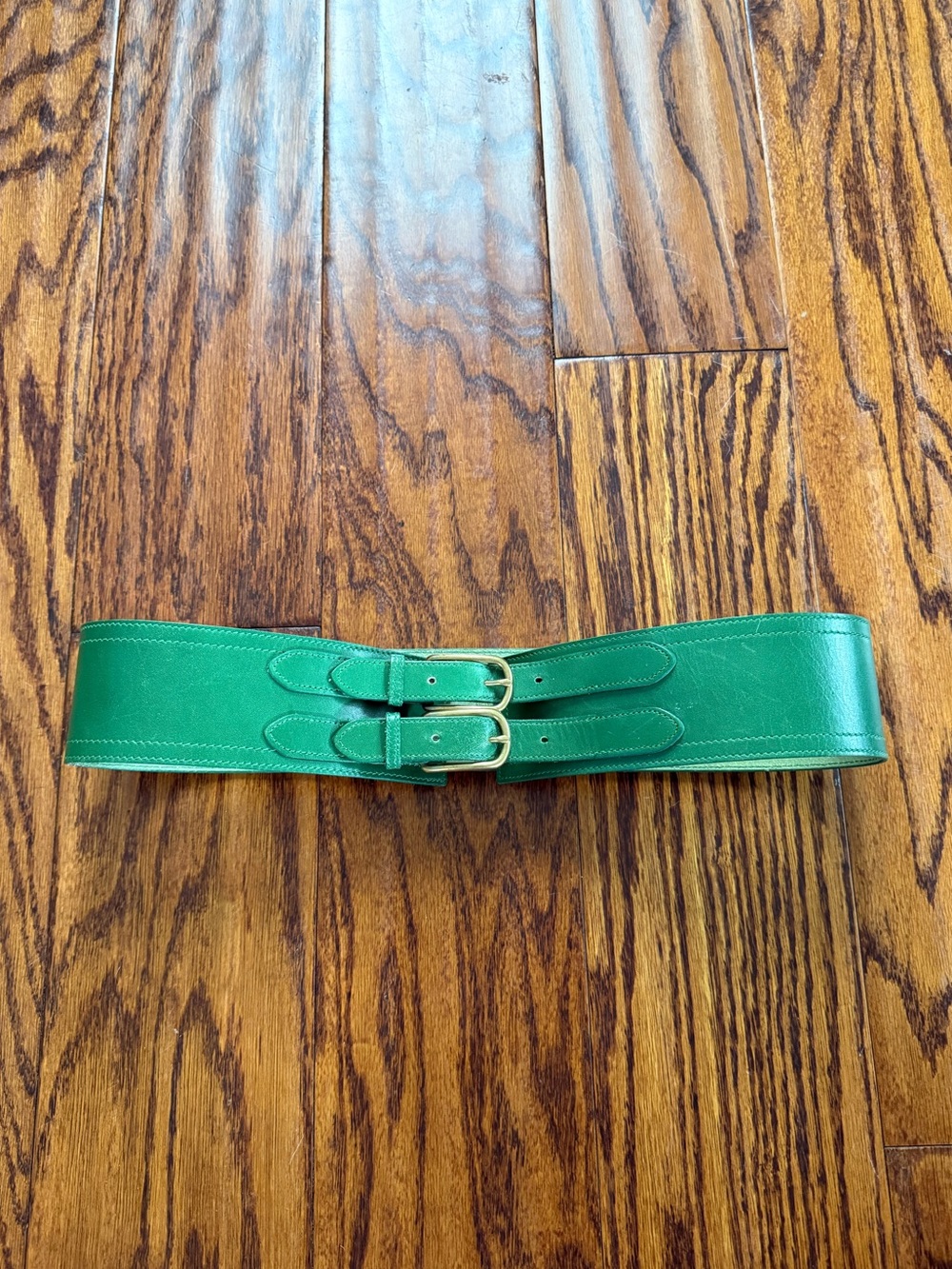 J.Crew Genuine Leather Green Double Buckle Waist Belt Size Small